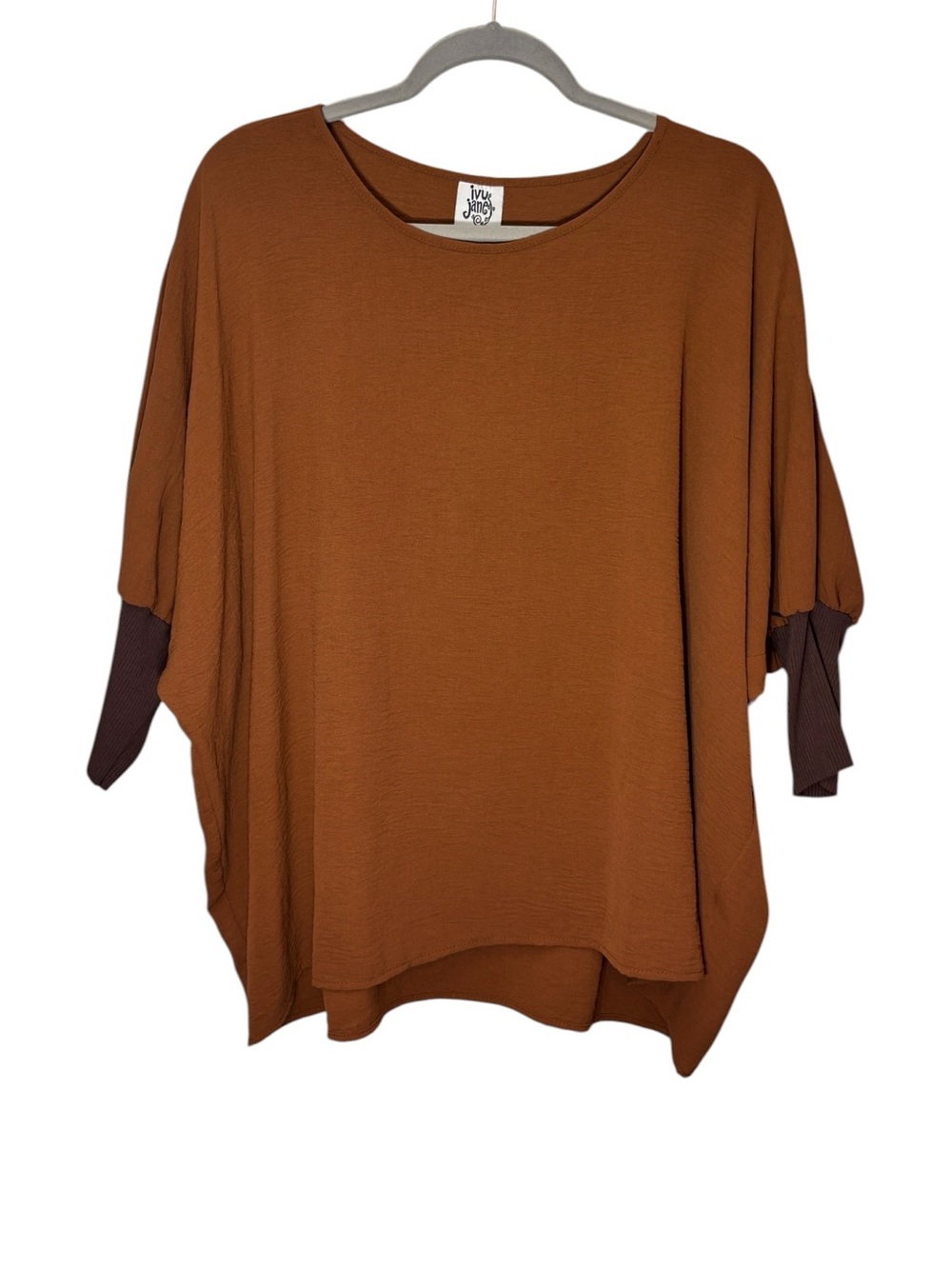 Ivy Jane Blouse Small Medium S/M Dolman‎ Sleeve Oversized Boho Top Rust Brown